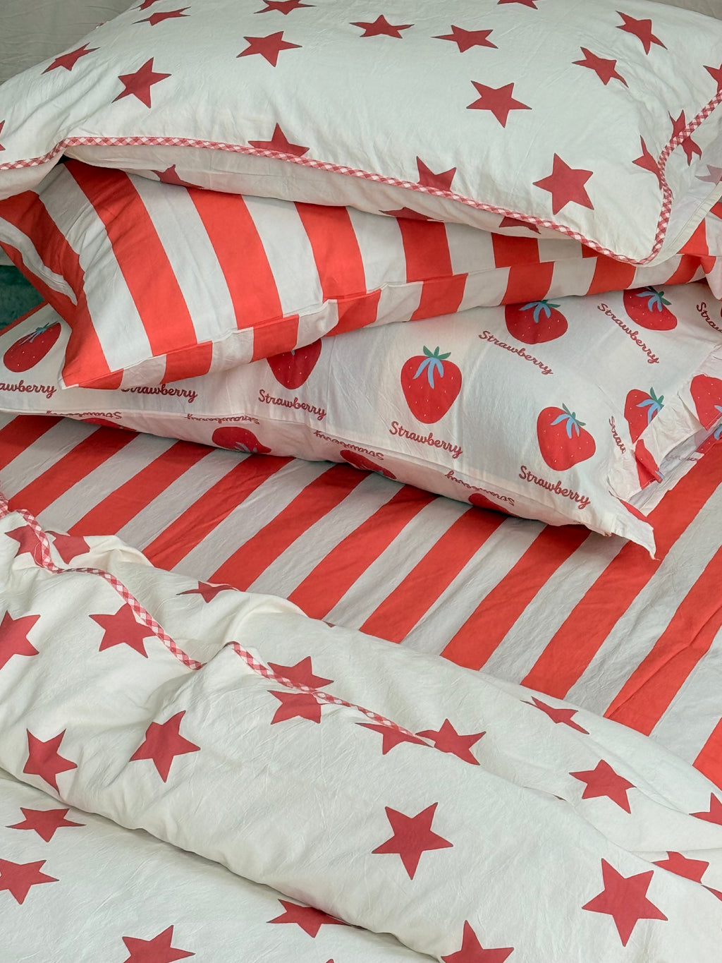 Cherry Stripe Fitted Sheet Set